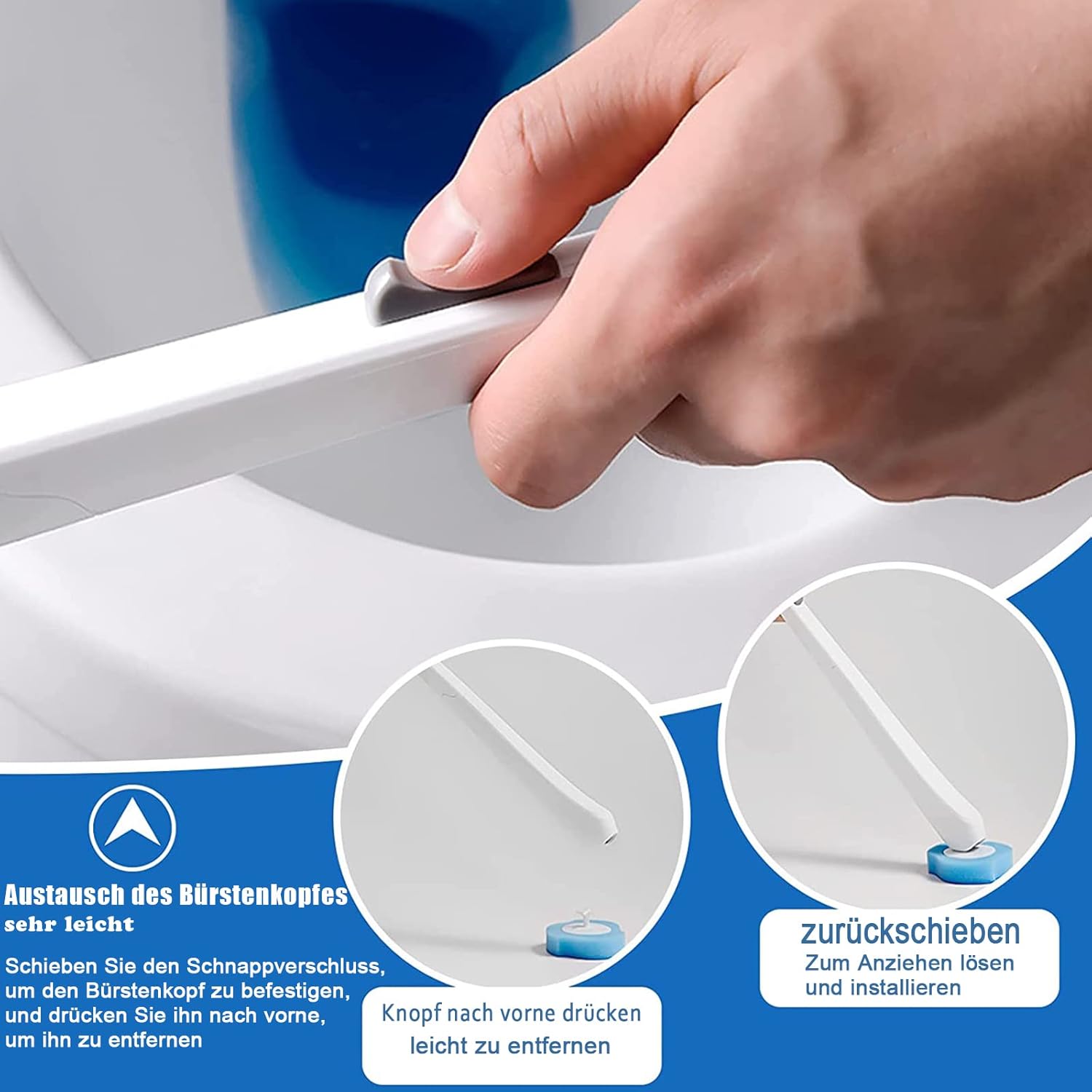 Escobilla de baño desechable para limpieza, detergente integrado, incluye recambio.