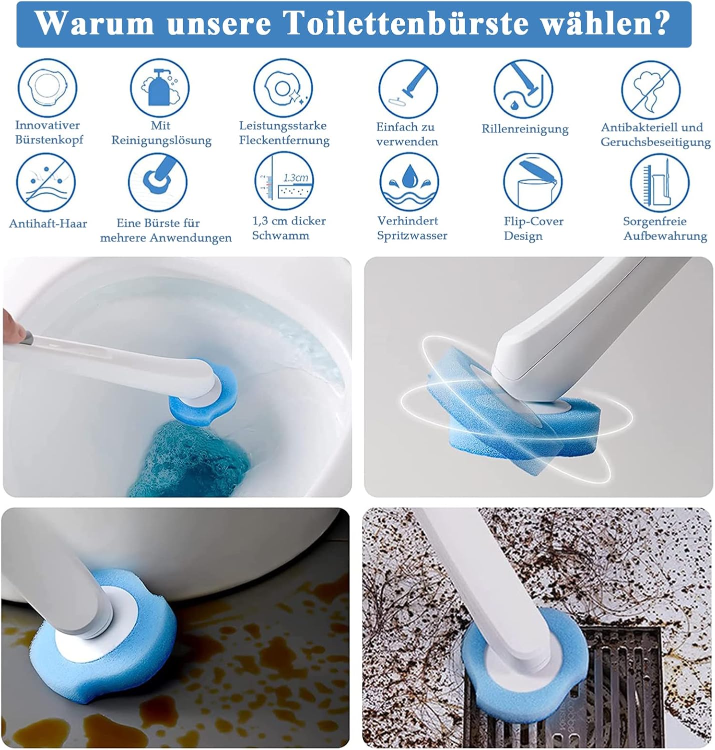 Escobilla desechable para baño con detergente integrado, elimina el sarro.