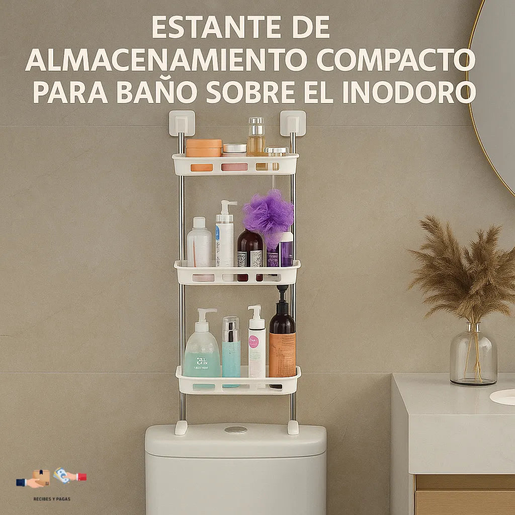 Estante de almacenamiento compacto para baño, se coloca sobre el inodoro (WC).