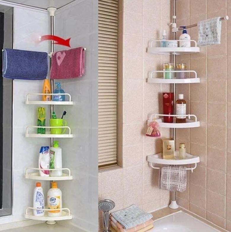 Estante de almacenamiento telescópico ClariBath para shampoo y jabones en la ducha.