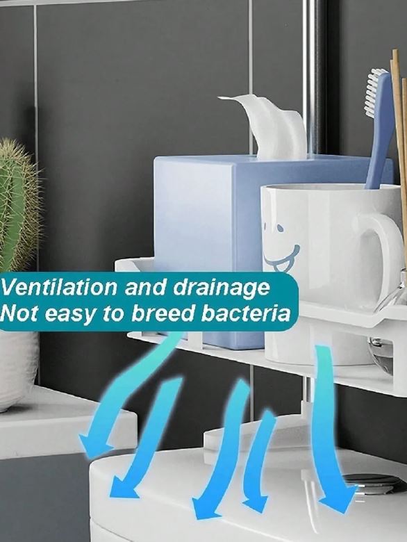 Estante esquinero para baño sobre el inodoro, solución de ahorro de espacio.
