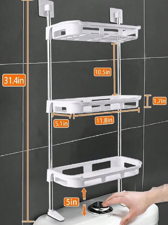 Estantería de baño metálica de 3 niveles, se instala detrás del inodoro.