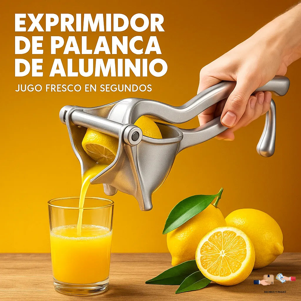 Exprimidor de palanca de aluminio, prepara jugo fresco de cítricos en segundos.