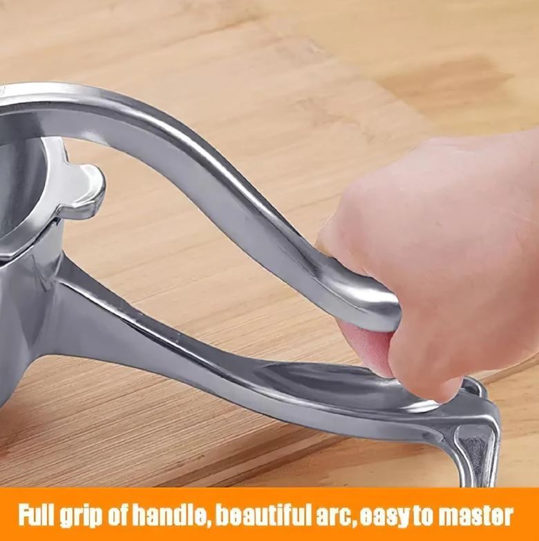 Exprimidor de palanca de aluminio, ideal para uso doméstico, material resistente.