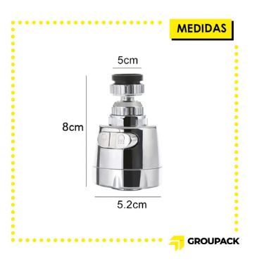 Extensor para llave de agua giratorio 360°, con aireador y función regadera.