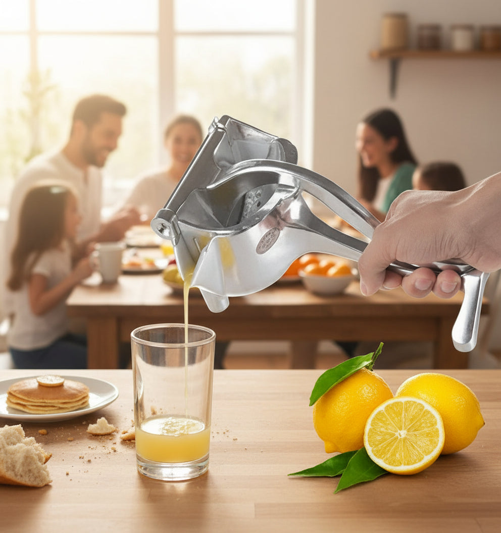 Extractor de jugo manual de aluminio con palanca, ideal para cítricos (naranja, limón).