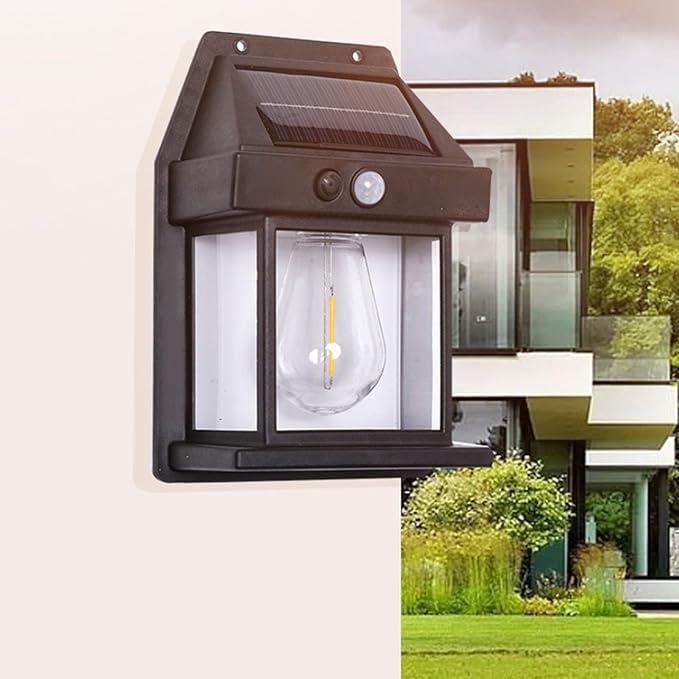 Farol LED solar de pared para jardín con sensor de movimiento nocturno.