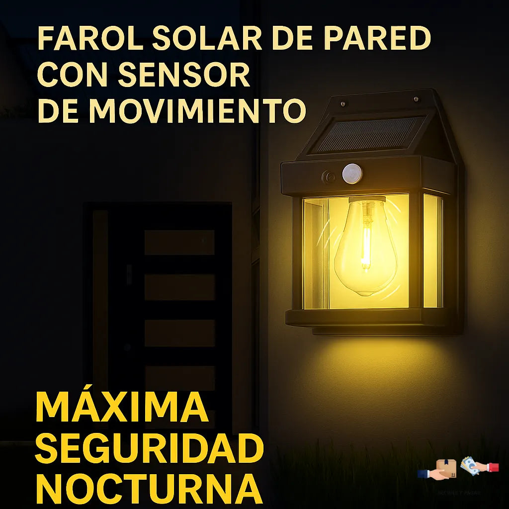 Farol solar de pared con sensor de movimiento, ilumina tu jardín sin cables.
