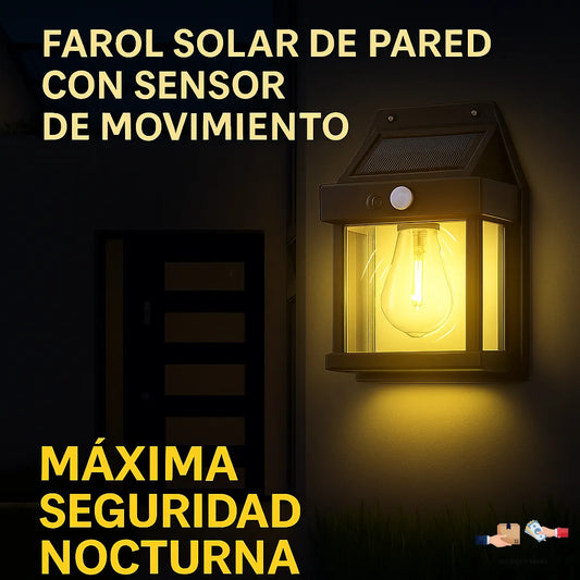 Farol solar de pared con sensor de movimiento, ilumina tu jardín sin cables.