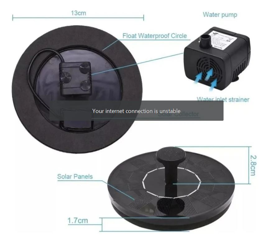Fuente solar 1.5W, 6 boquillas, con panel de alta eficiencia.