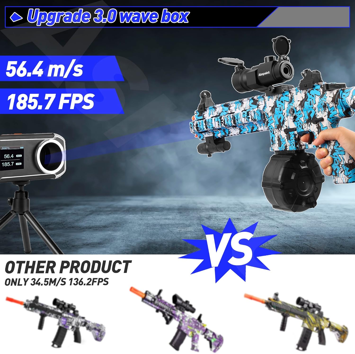 Gel Ball M416 eléctrico, 70 pies de alcance, alta velocidad.