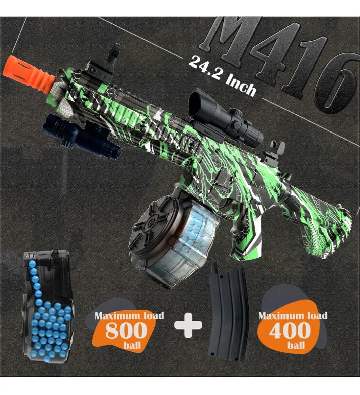 Blaster Hidrogel M416 – Dual Modo de Disparo y 40,000 Perlas de Agua para Juegos al Aire Libre