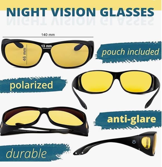 Lentes, Gafas de Visión Nocturna Envolventes – Lentes Polarizadas para Conducir de Noche
