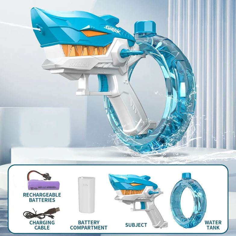 Pistola de Agua Eléctrica con Diseño de Tiburón – Ideal para Batallas Acuáticas