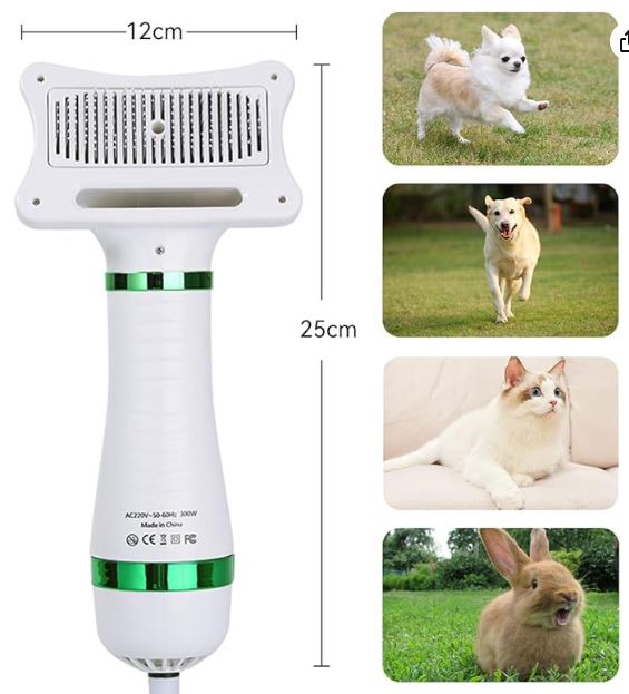 Secador y Cepillo de Pelo para Perros y Gatos 2 en 1 - 3 temperaturas, Silencioso y Portátil