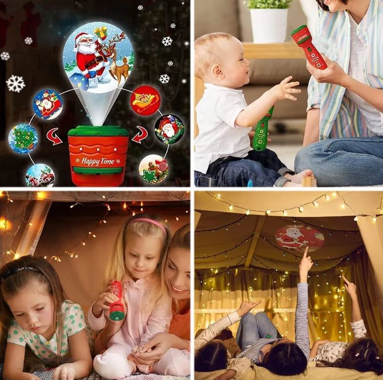 Linterna Proyectora de Navidad para Niños - Juguete y Proyector de Cuentos con 6 Diapositivas