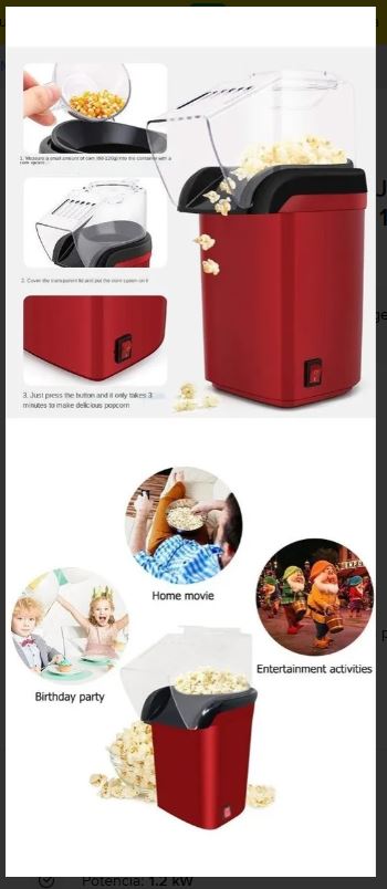 Máquina para Hacer Palomitas Saludables, Rápidas y Sin Mantequilla