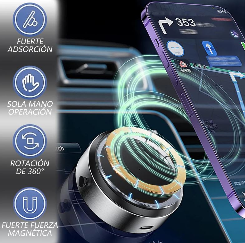 Soporte Magnético para Vehículo – Compatible con Todos los Teléfonos y de Fácil Ajuste