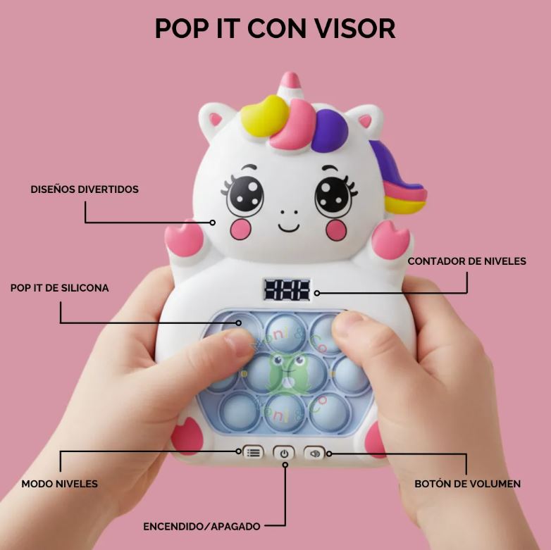 Juego Pop It electrónico unicornio, ayuda a aliviar la ansiedad en niños.