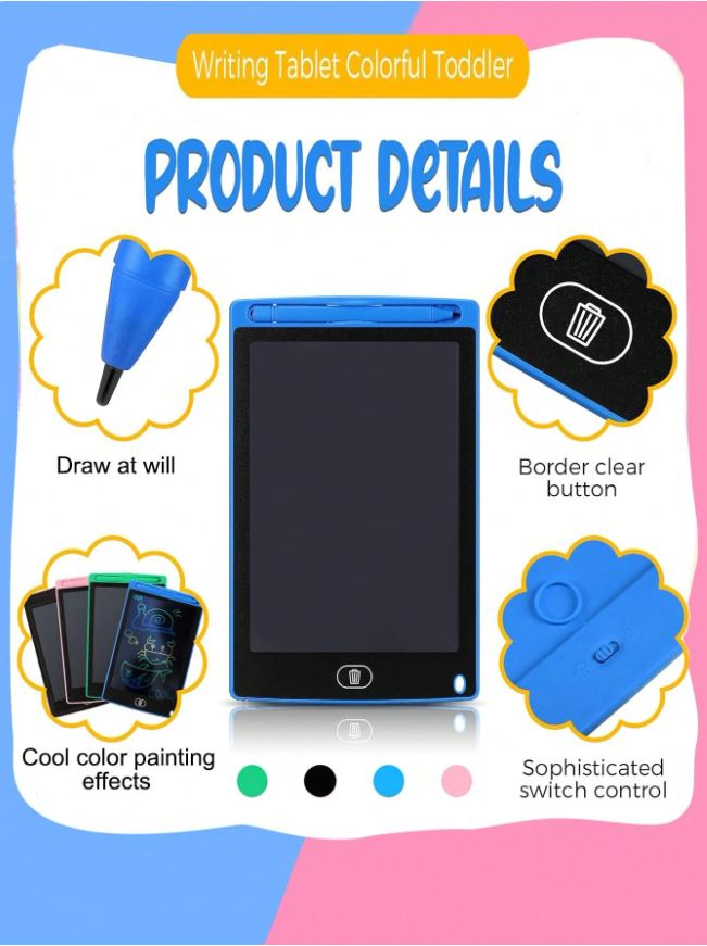Juguete electrónico: pizarra LCD de 8.5" para niños, no requiere tinta ni papel.