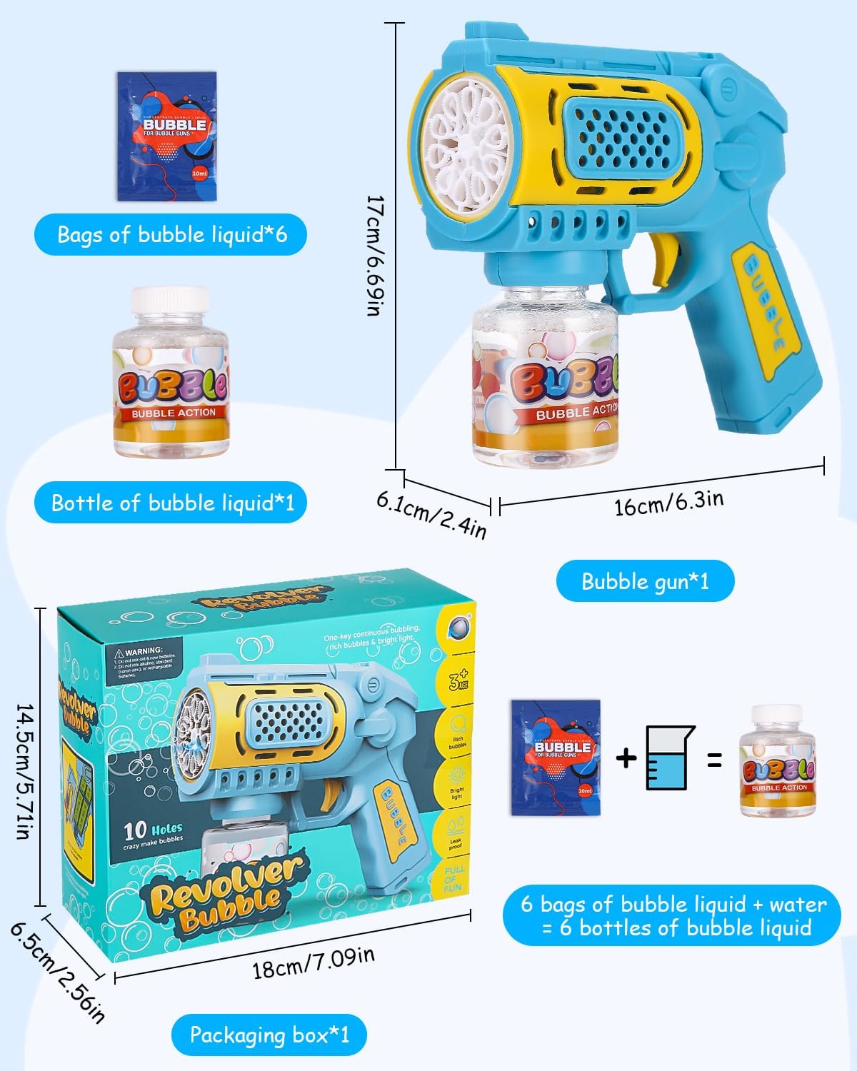 Juguete pistola de burbujas LED para niños, uso exterior, recargable.