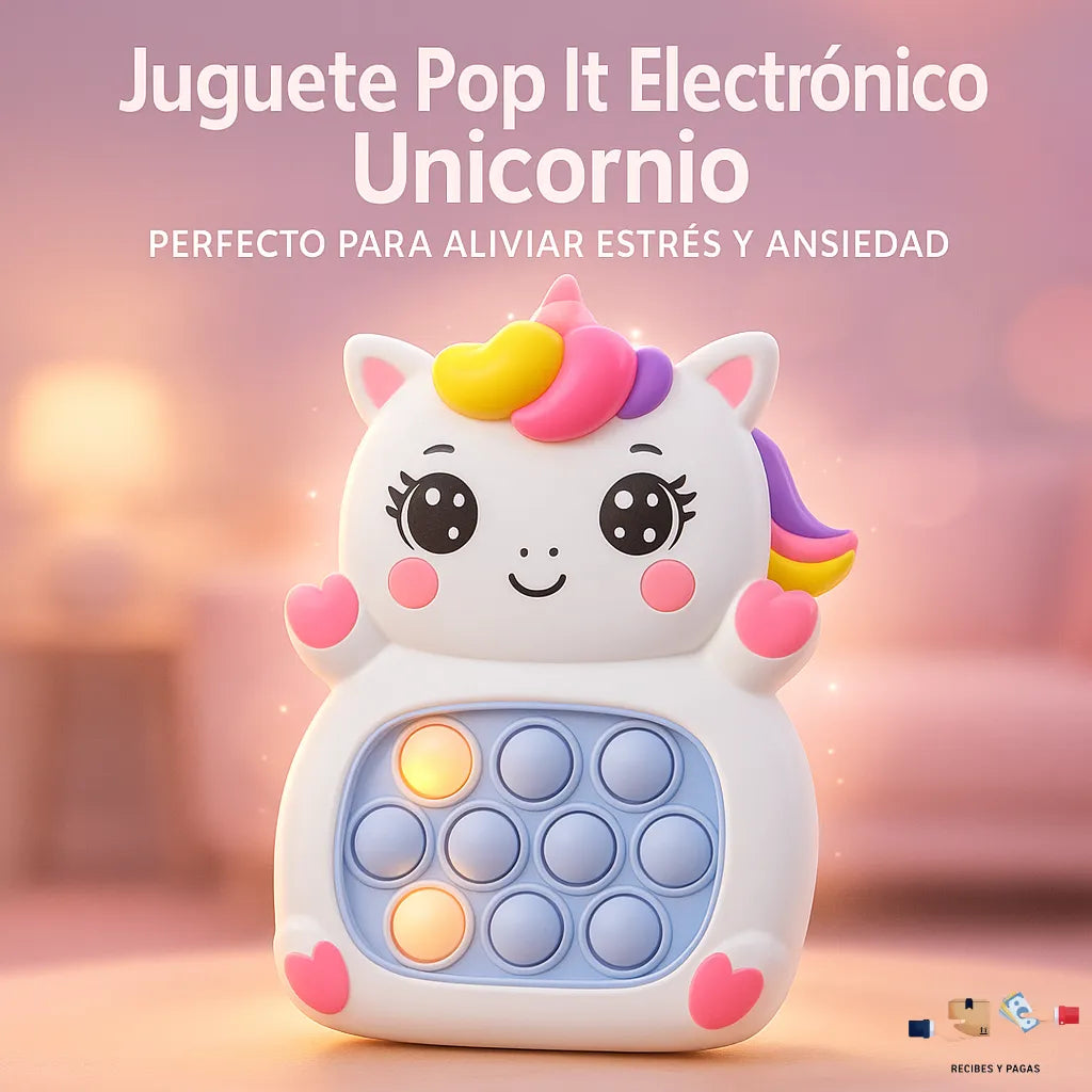 Juguete Pop It electrónico de unicornio, alivio de estrés y ansiedad.