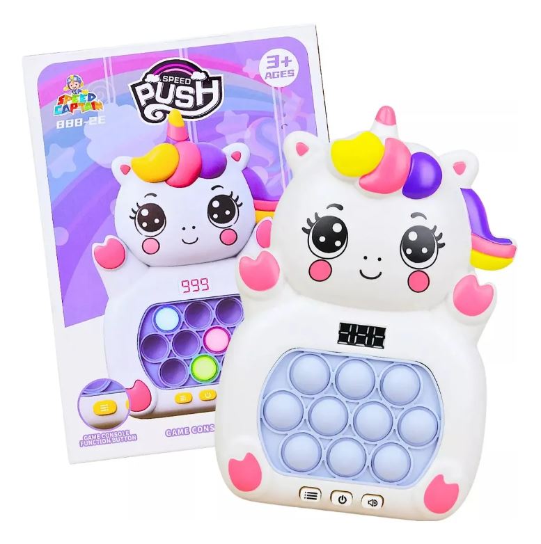 Juguete sensorial unicornio Pop It electrónico, ideal como antiestrés.
