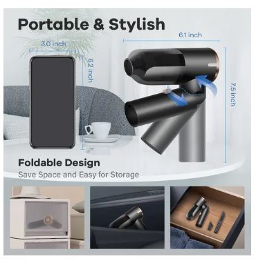 Kit de aspiradora portátil que incluye varios accesorios, recargable vía USB.