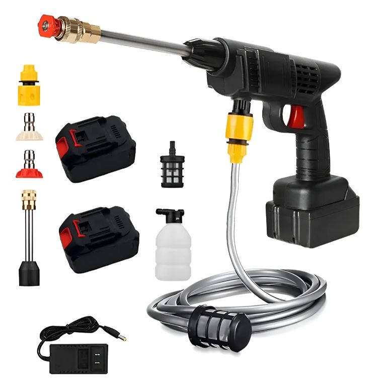 Kit de hidrolavadora inalámbrica con boquillas para limpieza multifuncional.