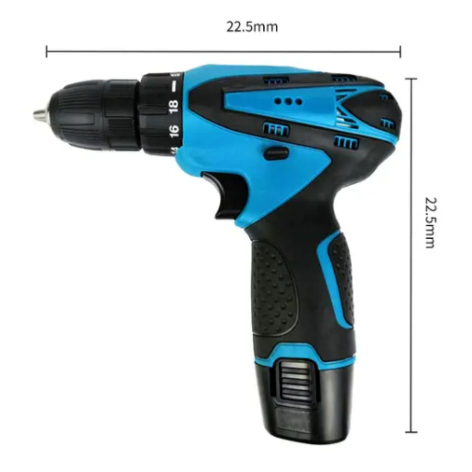 Kit de taladro inalámbrico profesional, incluye dos baterías y cargador rápido.