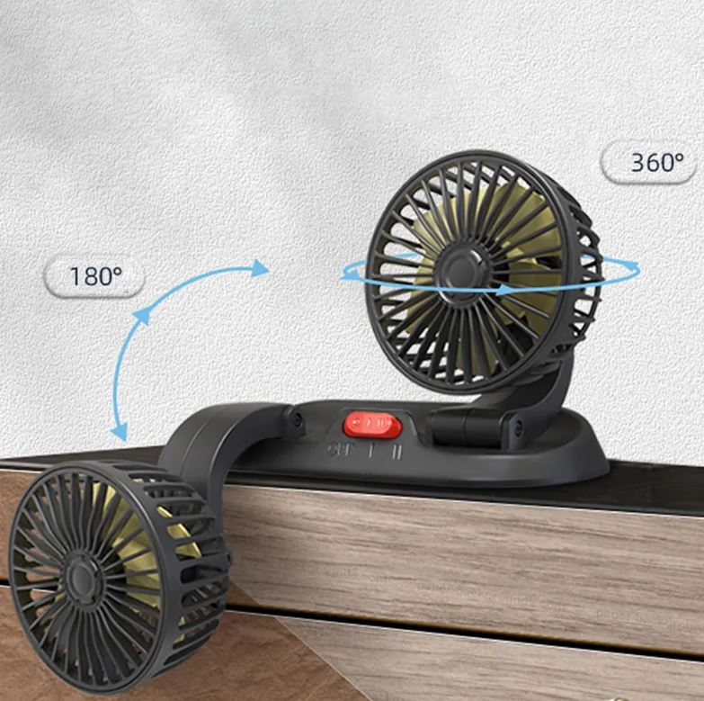 Ventilador para Coche con Doble Cabezal Giratorio 360° y 3 Velocidades