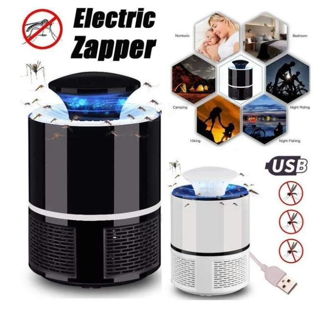 Lámpara antimosquitos de interior, recargable por USB, con luz LED y diseño portátil.