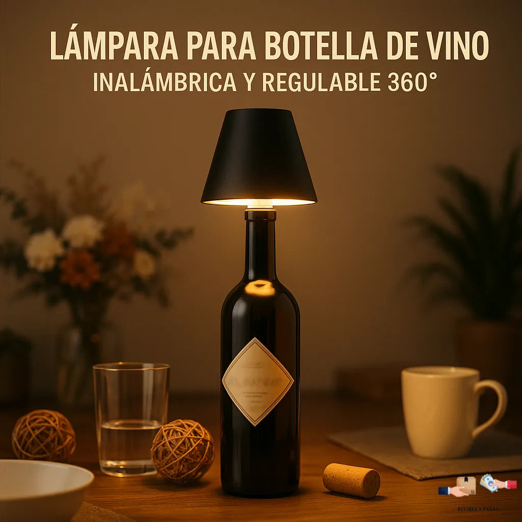 Lámpara para botella de vino inalámbrica, regulable 360°, para mesa.