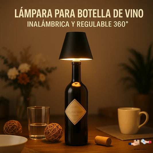 Lámpara para botella de vino inalámbrica, regulable 360°, para mesa.