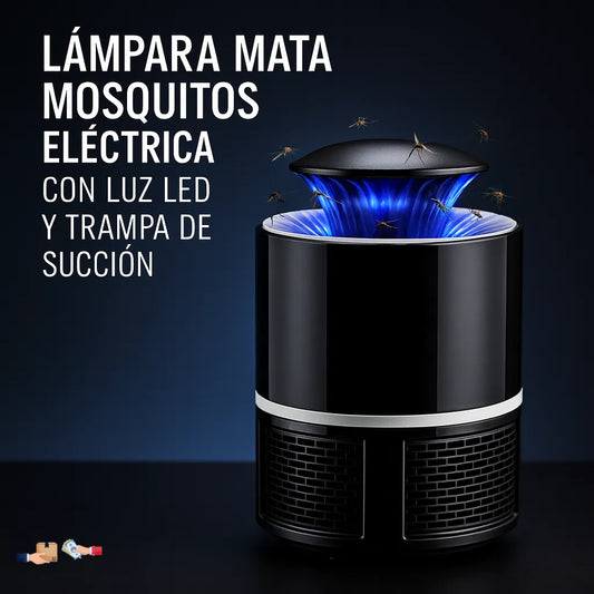 Lámpara eléctrica con luz LED atrayente y sistema de succión para insectos.