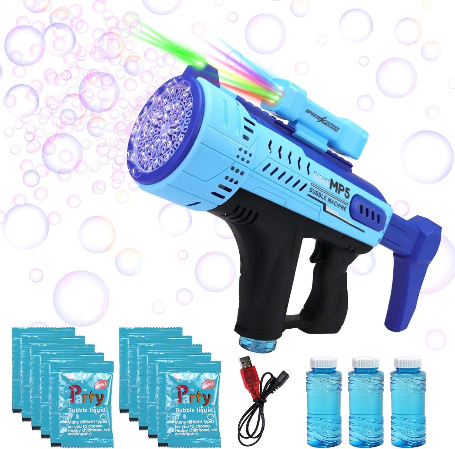 Lanzador de burbujas 57 agujeros con luces LED, el mejor regalo en México.