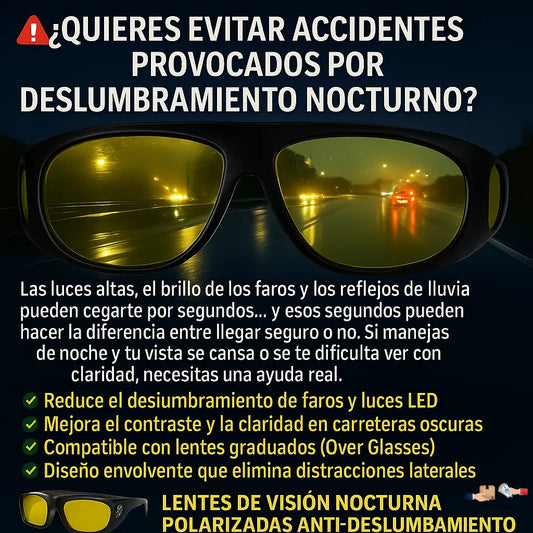 Lentes de visión nocturna polarizadas, tecnología anti-deslumbramiento.