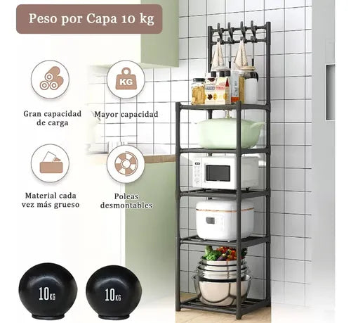 Librero vertical de 5 estantes con ruedas, portable para organizar el hogar o la oficina.