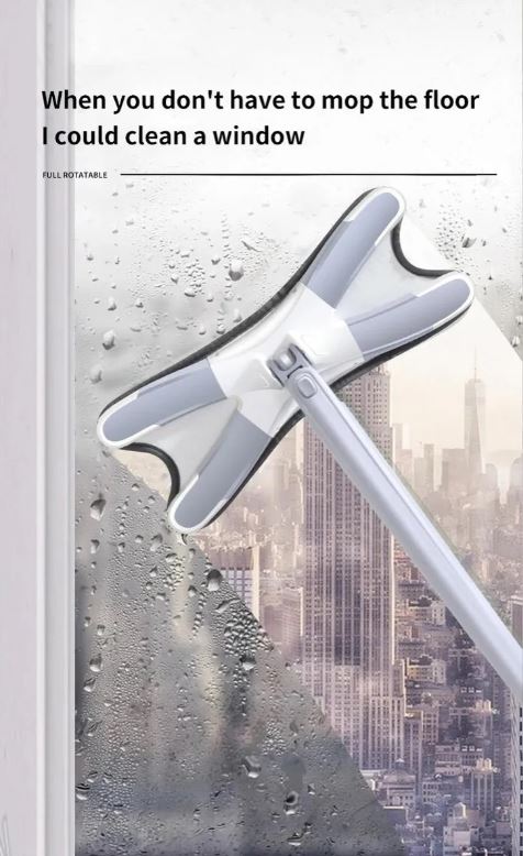 Limpiador de pisos de microfibra giratorio, uso húmedo, diseño compacto.