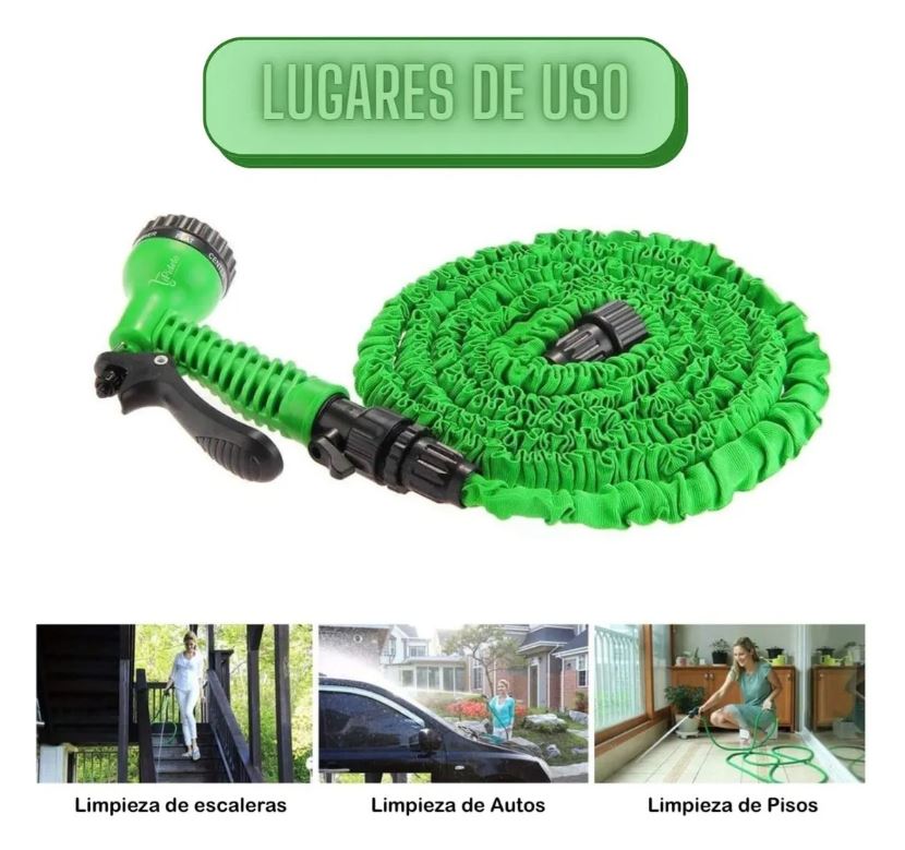 Manguera compacta para jardín, con aspersor de 7 modos, ligera y portátil.
