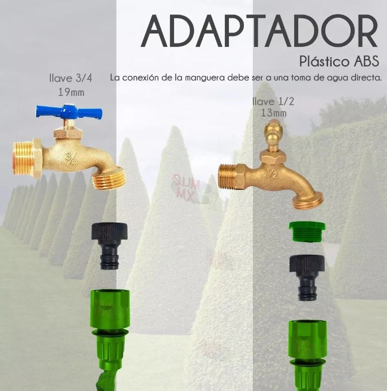 Manguera para riego de jardín expansible, incluye aspersor con 7 patrones de chorro.