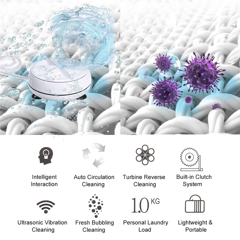Máquina de lavar ultrasónica plegable y compacta, se carga por USB, ideal para viajes.