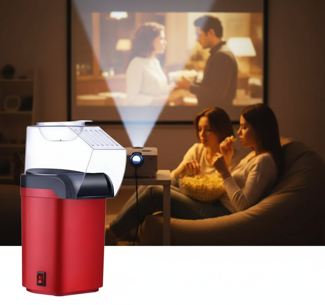 Máquina de palomitas por aire caliente, sin mantequilla, diseño compacto.