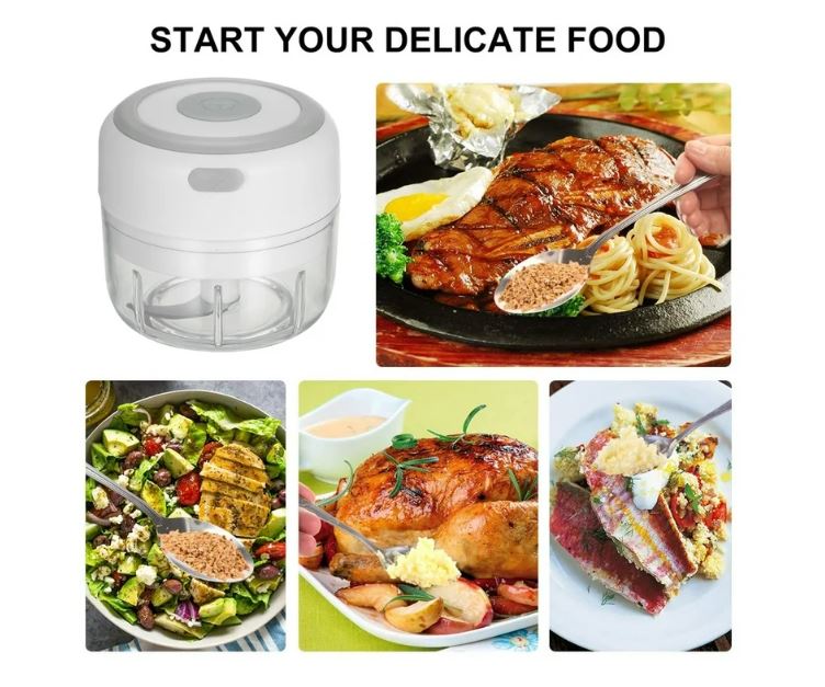 Máquina eléctrica con cuchillas de acero para picar verduras, especias y chiles.