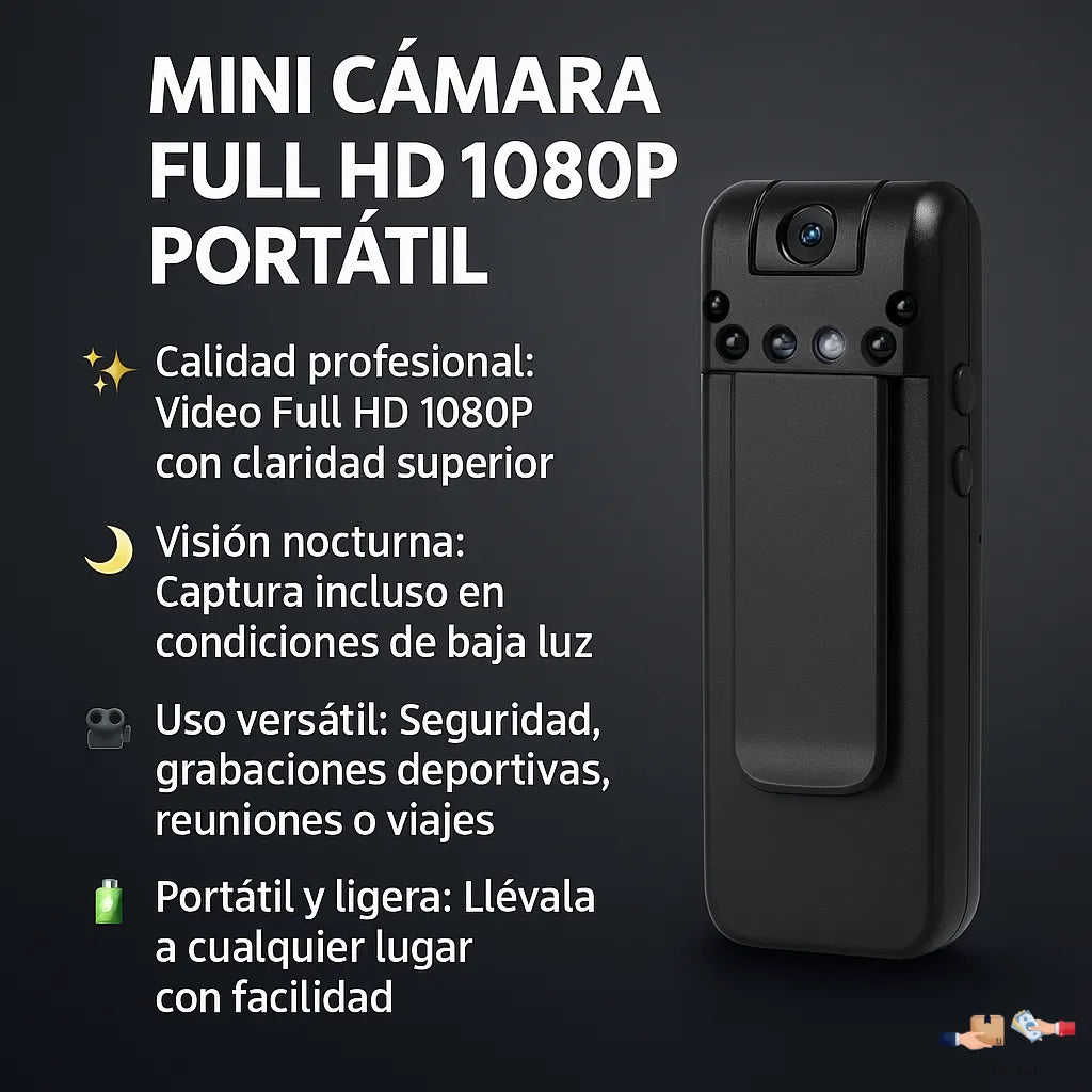 Mini cámara Full HD 1080P portátil, compacta y discreta para grabación.
