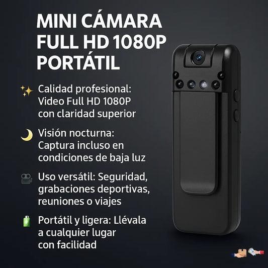 Mini cámara Full HD 1080P portátil, compacta y discreta para grabación.