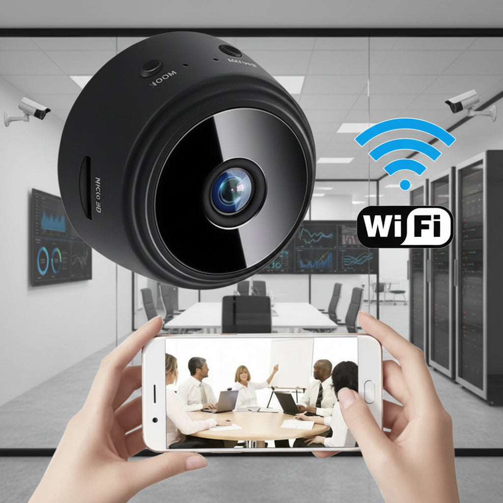 Mini cámara IP WiFi HD con visión nocturna, fácil de ocultar en casa.