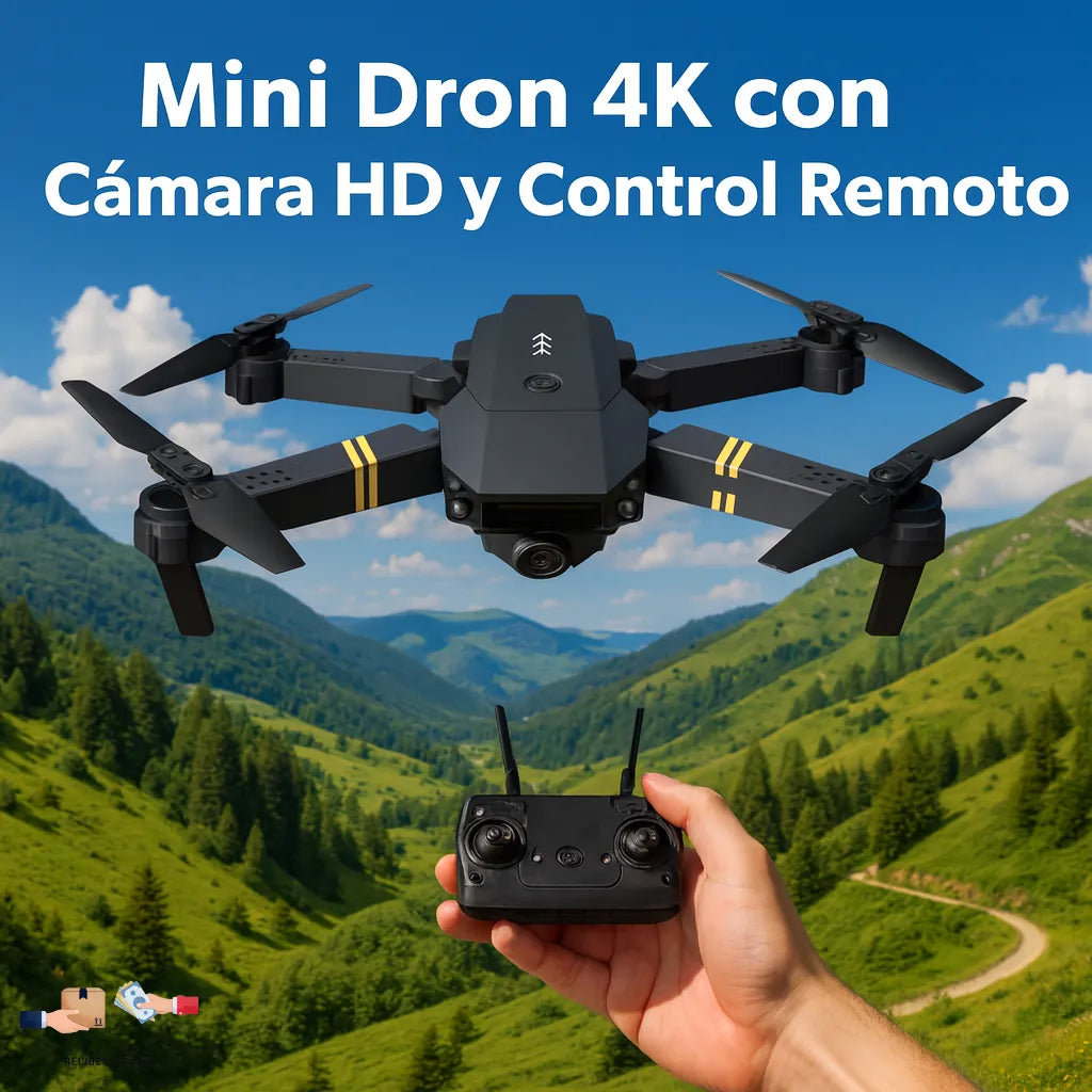 Mini dron 4K con cámara HD y control remoto, diseño compacto y portátil.