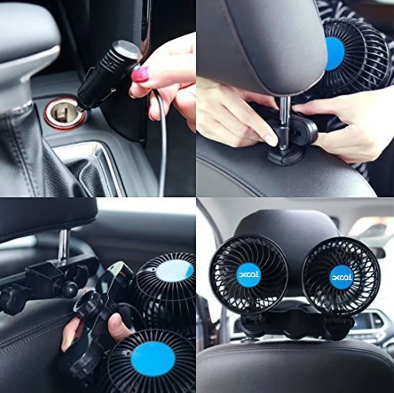 Mini ventilador portátil de coche 12V XOOL, ajustable y silencioso.