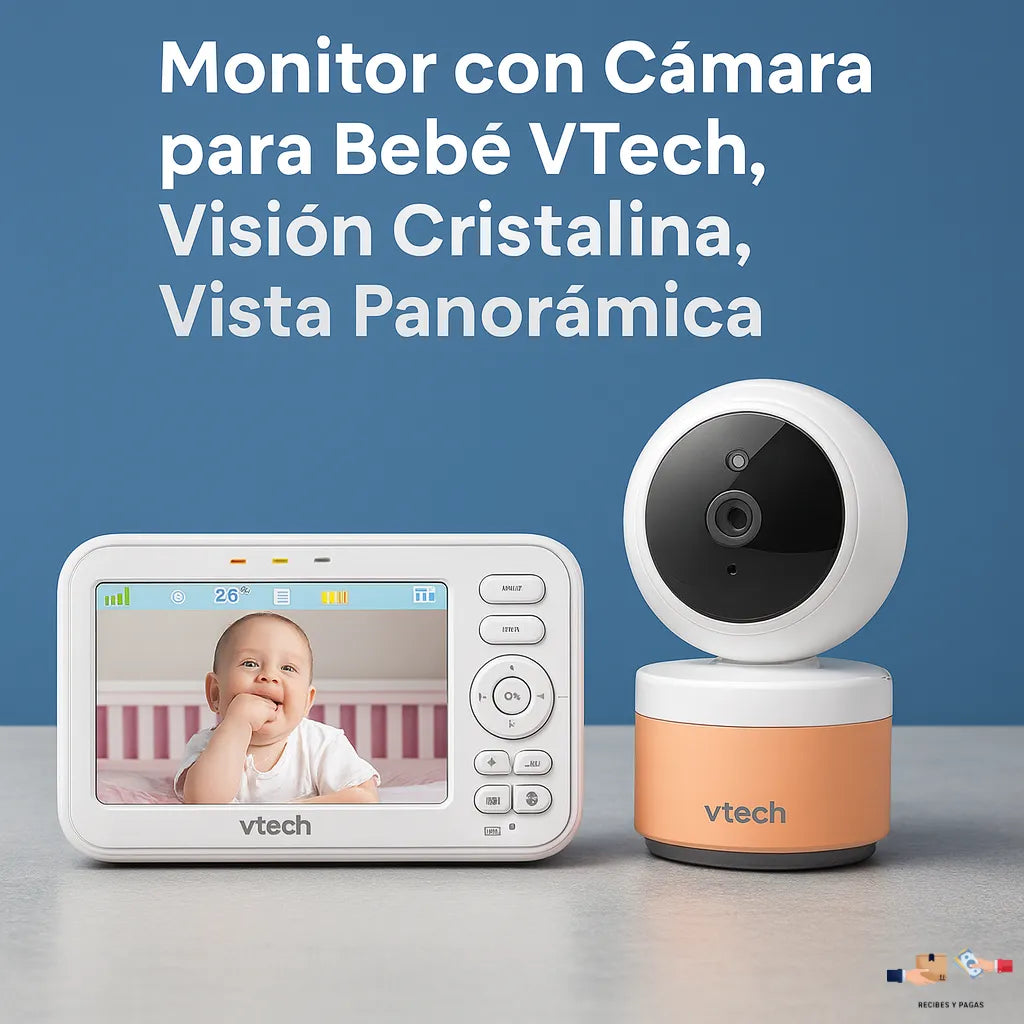 Monitor Vtech con cámara para bebé, visión panorámica de alta calidad (HD).